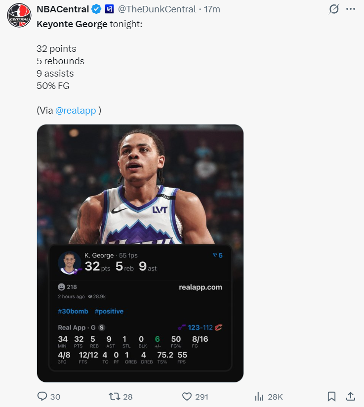 华体会中心-冲五年2.71亿顶薪？乔治32+9完压米切尔 场均数据大幅提升剑指MIP